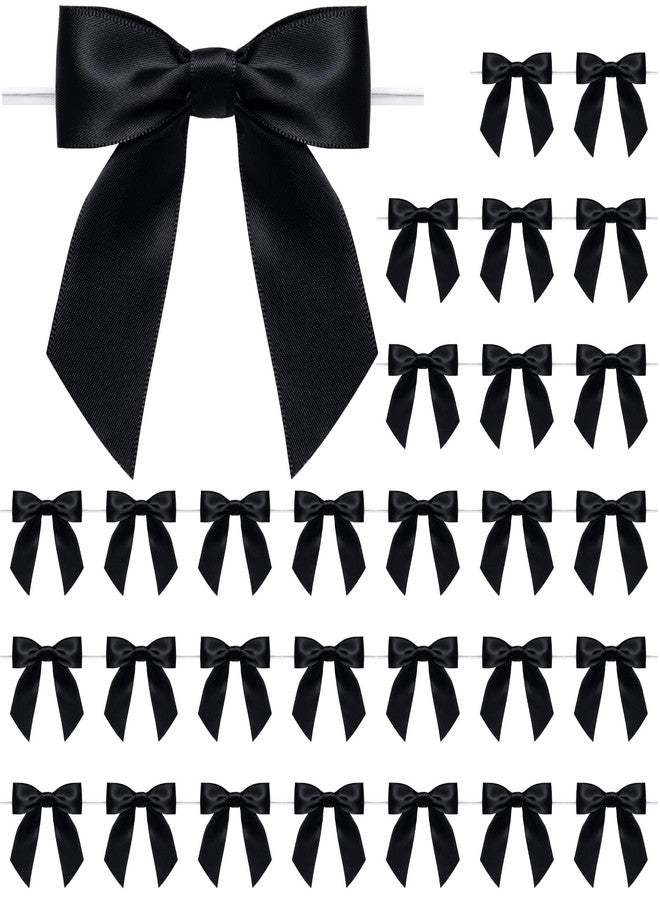 WRAPAHOLIC 30 Pcs 3" Black Satin Ribbon Bows with Twist Tie - Pretied Premade Craft Bows for Christmas Party Crafts Treat Bags Gift Wrapping Wedding Birthday Baby Shower - Image 1
